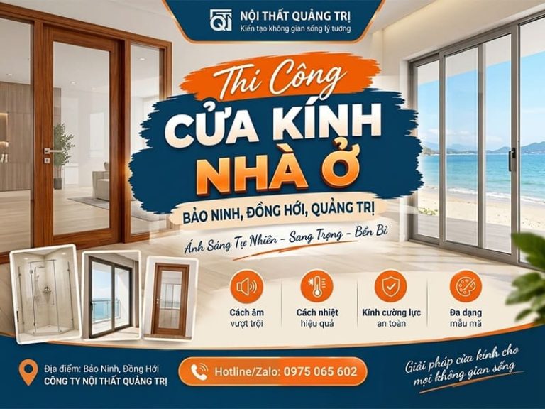 Thi công cửa kính nhà ở Bảo Ninh, Đồng Hới, Quảng Trị