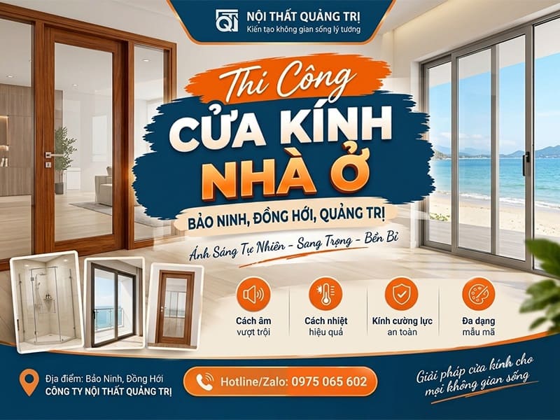 Thi công cửa kính nhà ở Bảo Ninh, Đồng Hới, Quảng Trị