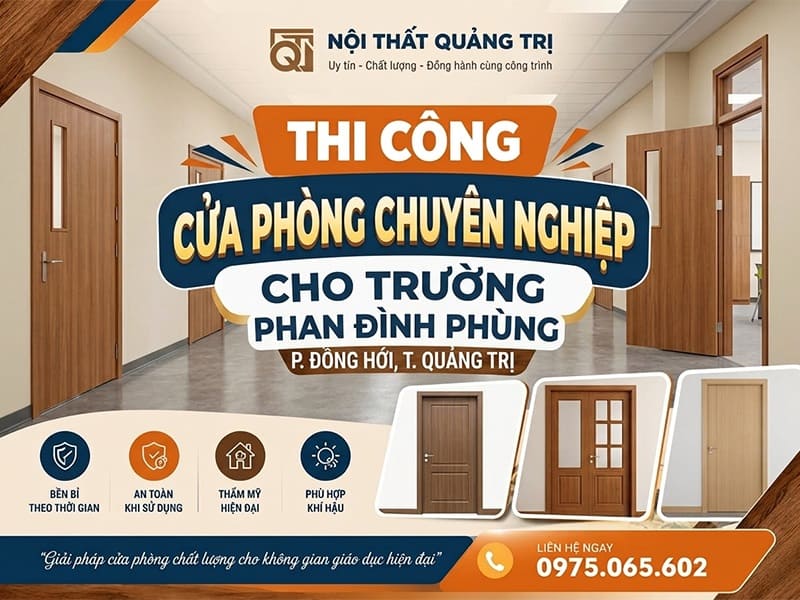 Thi công cửa phòng cho trường Phan Đình Phùng